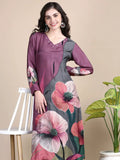 Women's Floral Purple Straight Kurta Set