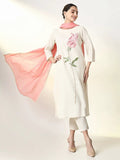 Women's Solid Off White Straight Kurta Set with Dupatta