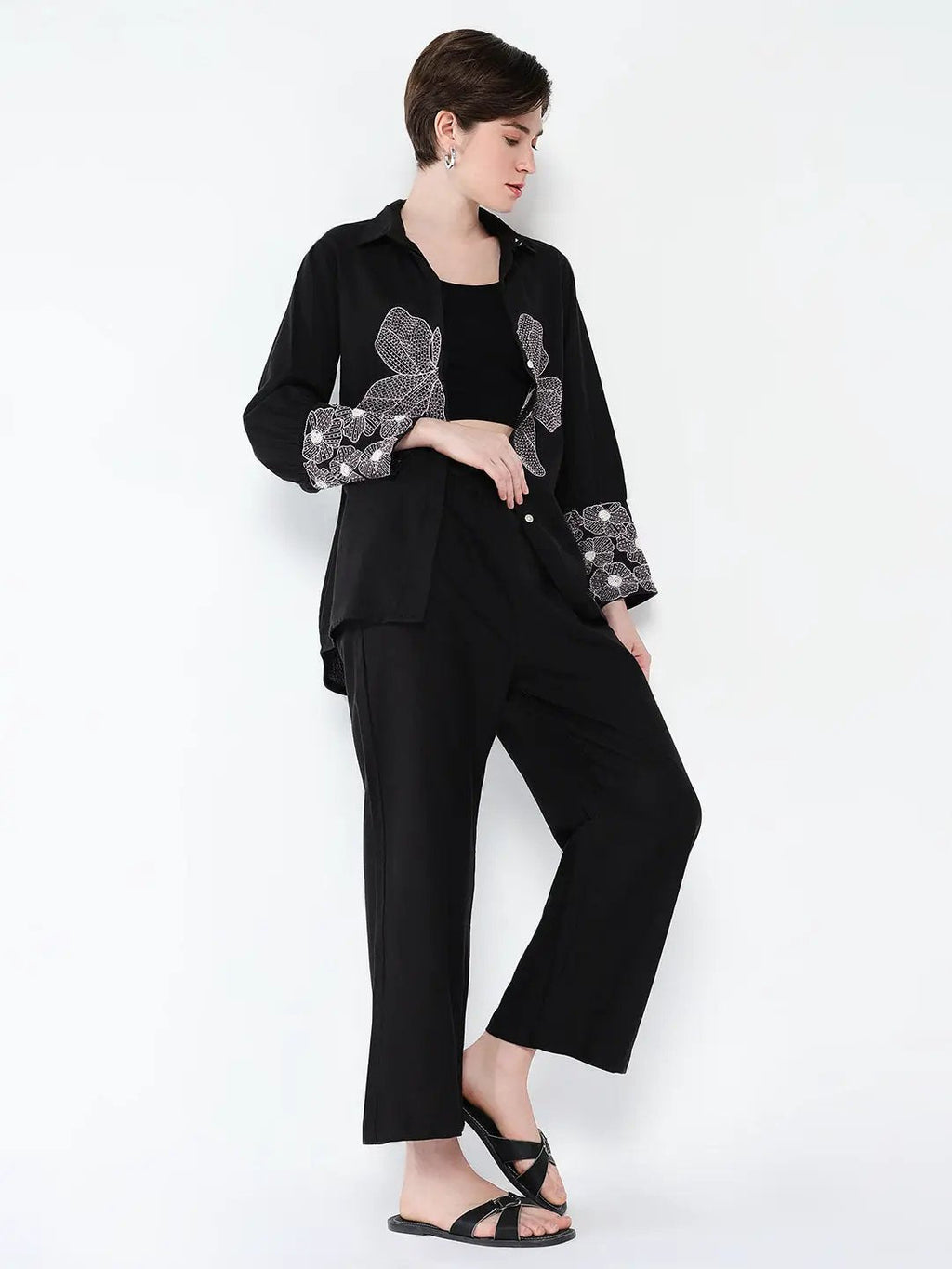 Women's Black Embroidered Co-Ords Set