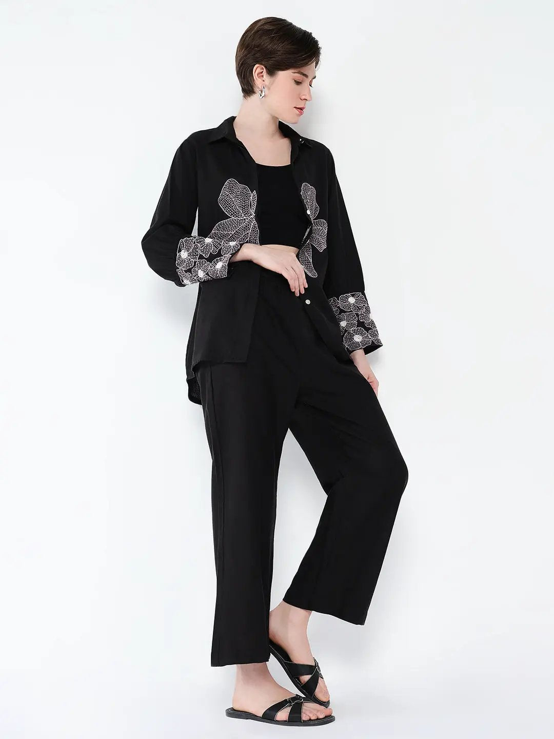 Women's Black Embroidered Co-Ords Set