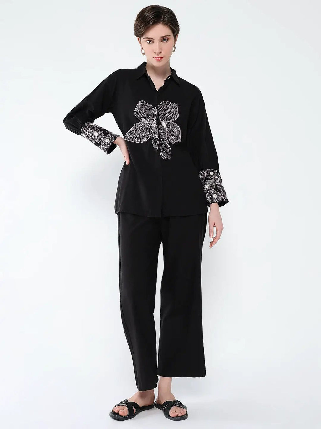 Women's Black Embroidered Co-Ords Set