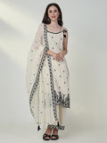 Women's Embroidered Cream Straight Kurta Set with Dupatta