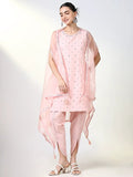 Women's Solid Peach Straight Kurta Set with Overcoat