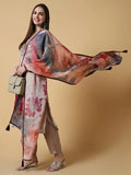Women's Floral Beige Straight Kurta Set with Dupatta