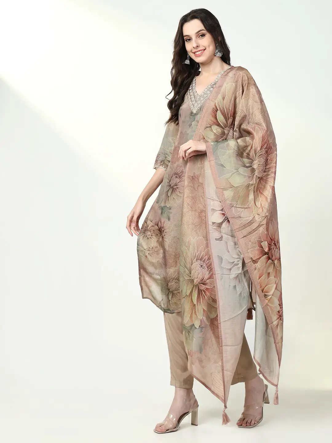 Women's Floral Multi Straight Kurta Set with Dupatta