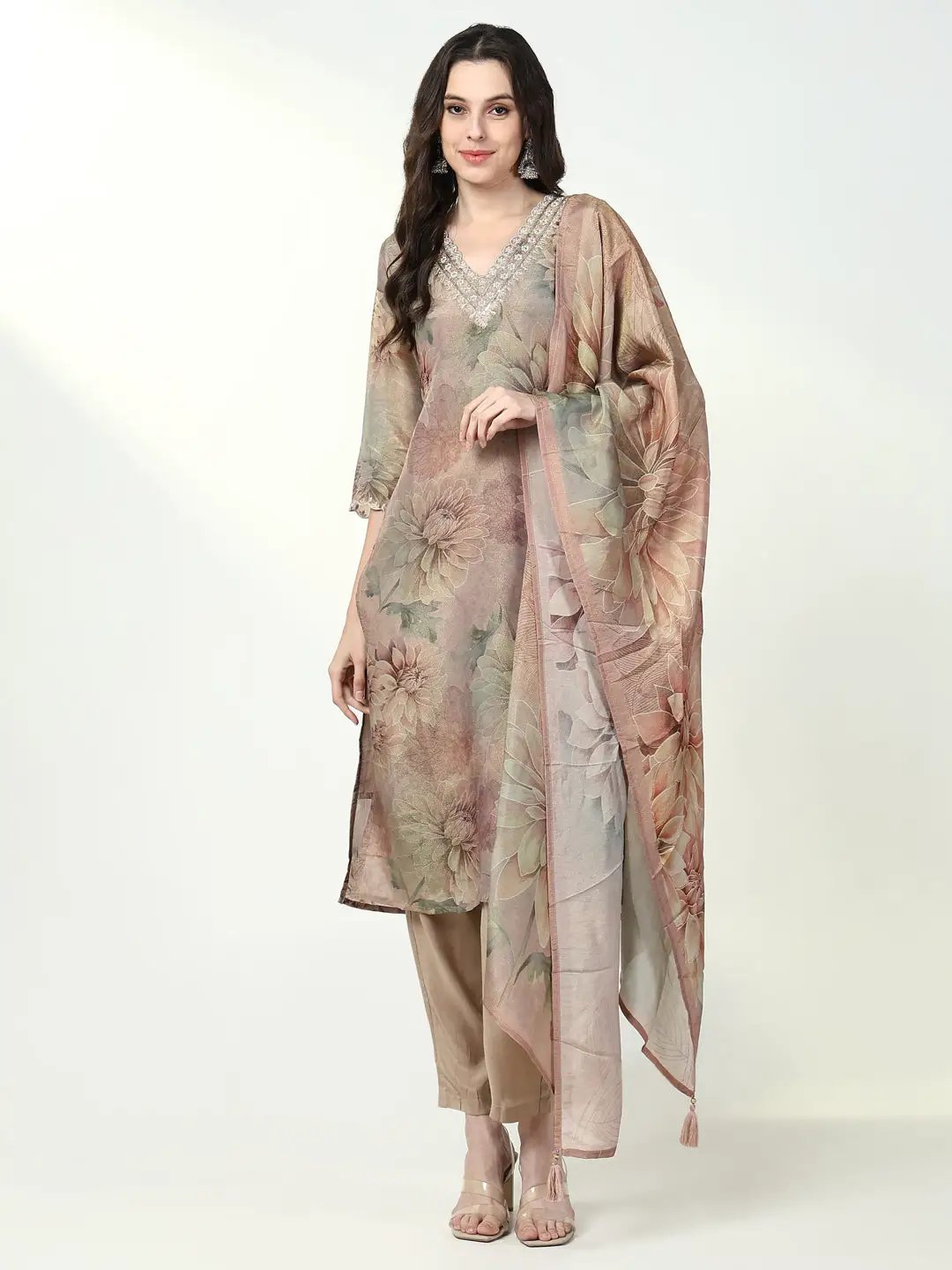 Women's Floral Multi Straight Kurta Set with Dupatta