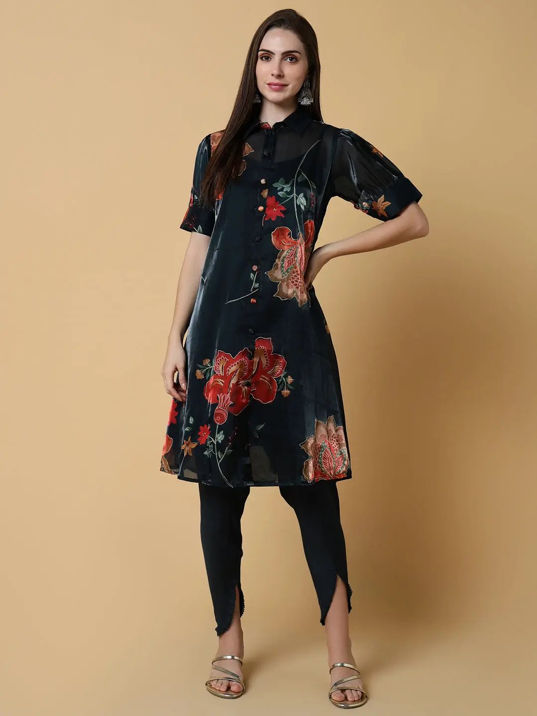 Women's Floral Green A-Line Kurta Set