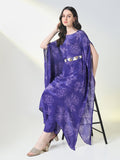 Women's Purple Floral Kaftan Kurta Set with Belt