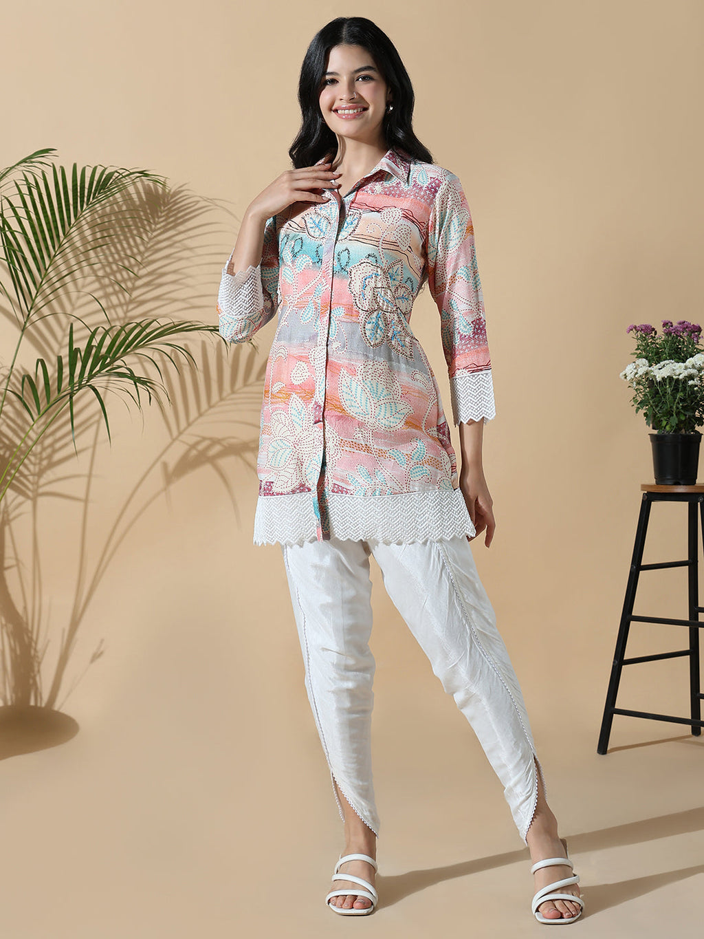 Women's Peach Printed Co-ords Set