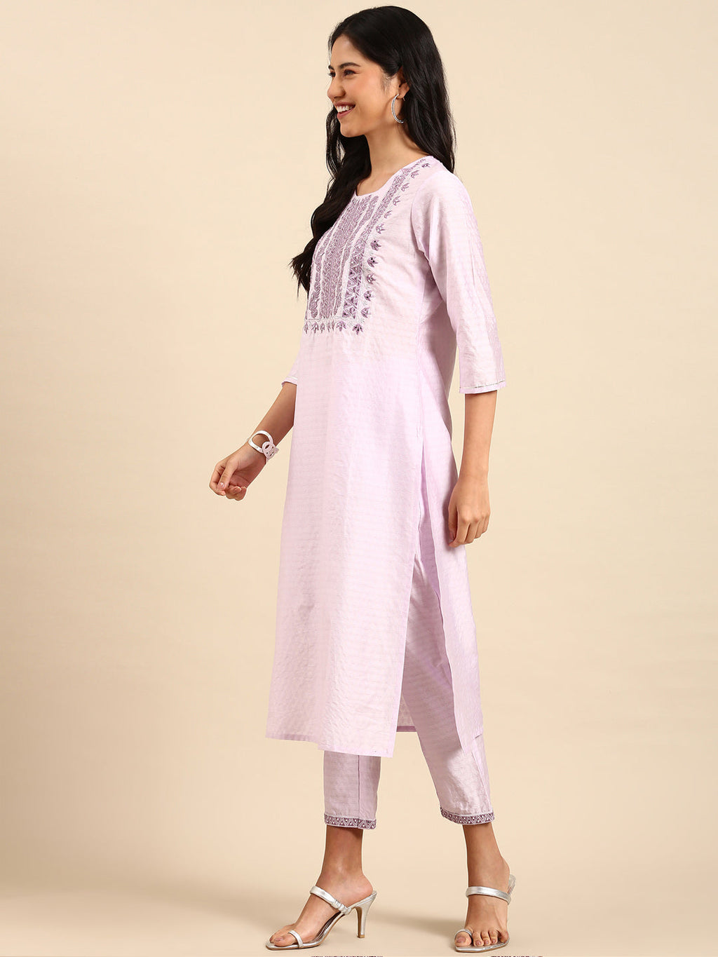 Women's Solid Purple Straight Kurta Set with Dupatta