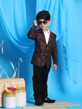 Boy's Black And Red Woven Design Blazer