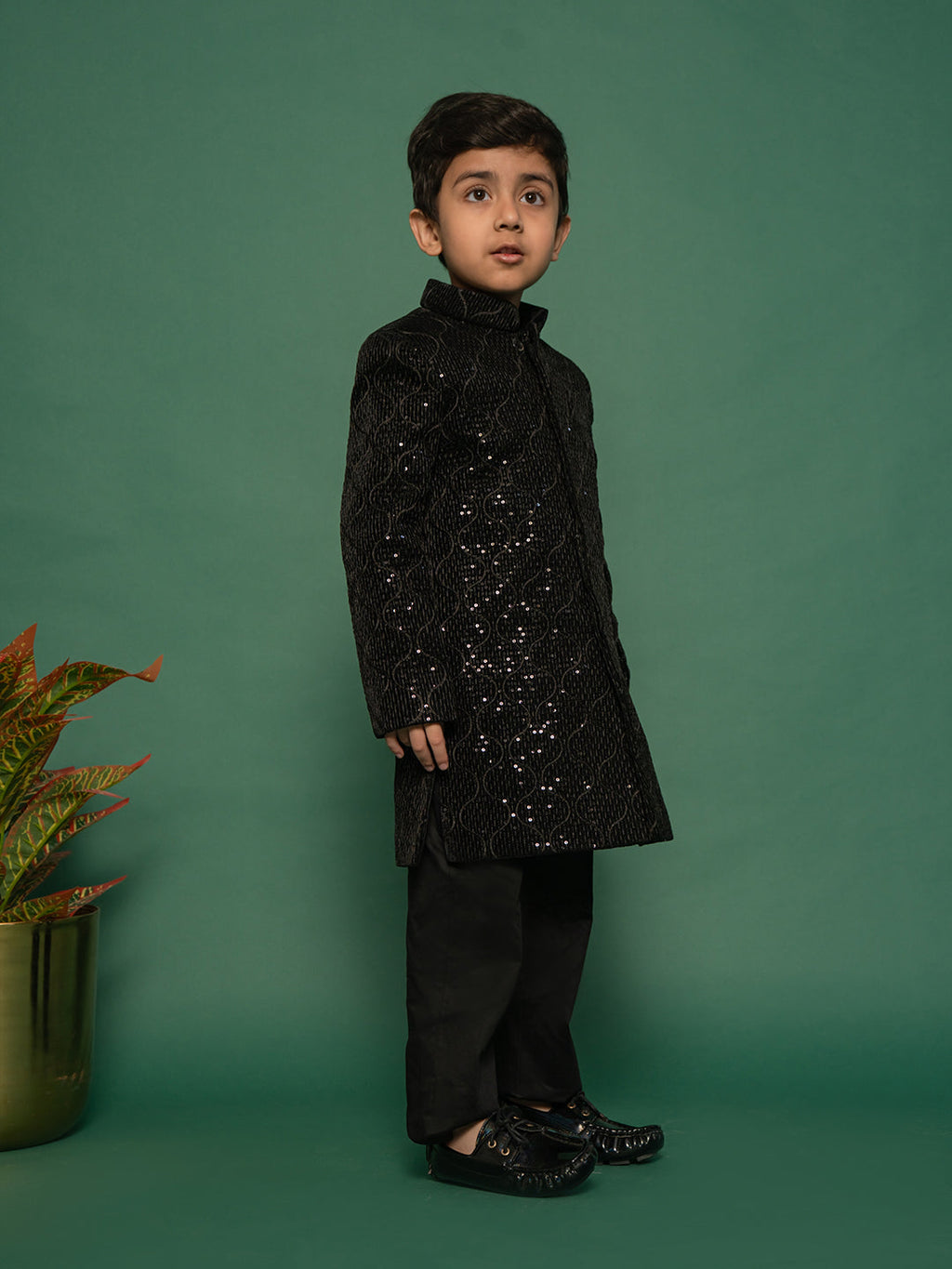 Boy's Black Sherwani Set