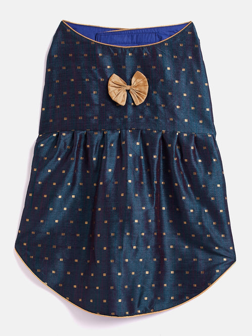 Dogs' Blue And Gold Silk Blend Dress