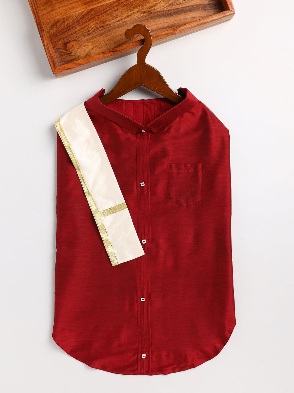 Dogs' Maroon Silk Blend  Shirt And Dupatta Set