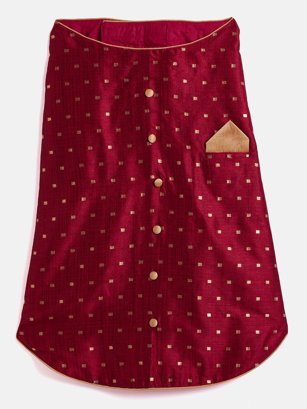 Dogs' Maroon And Gold Silk Blend Ethnic Jacket
