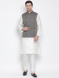 VASTRAMAY Men's Blue Silk Blend Jacket With Kurta Pyjama Set