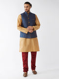Men's Blue Zari Weaved Jacket With Kurta Pyjama Set