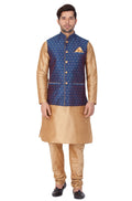 Men's Blue Zari Weaved Jacket With Kurta Pyjama Set