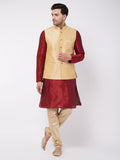 Men's Gold Zari Weaved Jacket With Kurta Pyjama Set