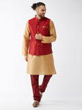 Men's Maroon Zari Weaved Jacket With Kurta Pyjama Set