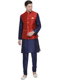 Men's Maroon Zari Weaved Jacket With Kurta Pyjama Set