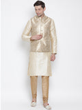 VASTRAMAY Men's Rose Gold Jacquard Jacket With Kurta Pyjama Set