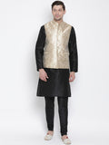 Men's Rose Gold Jacquard Jacket With Kurta Pyjama Set