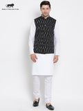 VASTRAMAY Men's White Cotton Kurta, Ethnic Jacket and Pyjama Set