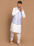 Men's Light Blue Jacquard Nehru Jacket With Kurta Pyjama Set