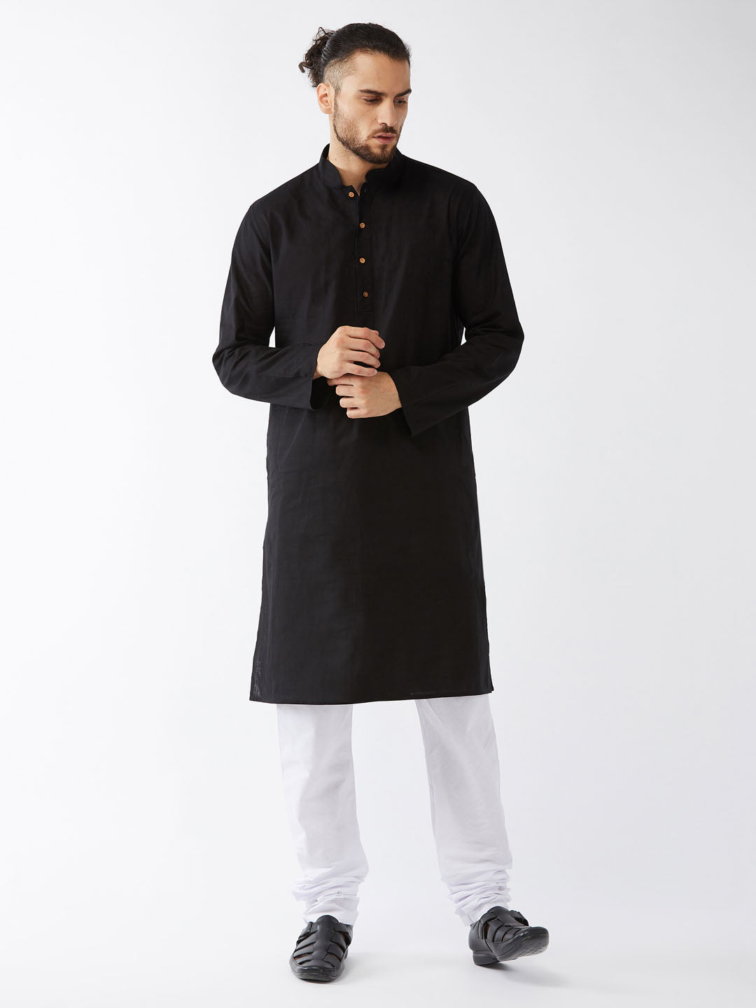 Men's Black Cotton Kurta And Pyjama Set