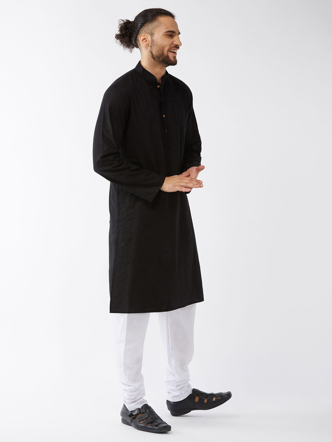 Men's Black Cotton Kurta And Pyjama Set