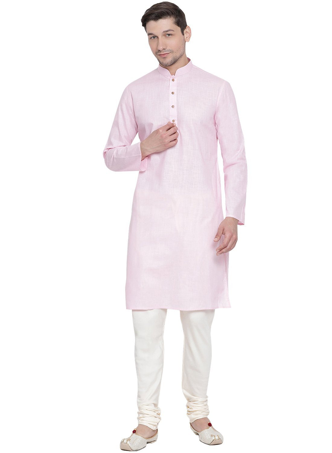VASTRAMAY Men's Pink Cotton Kurta and Pyjama Set