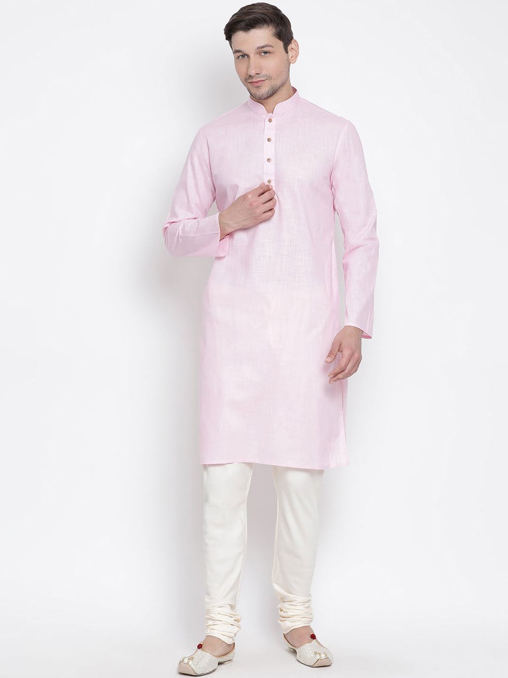 VASTRAMAY Men's Pink Cotton Kurta and Pyjama Set