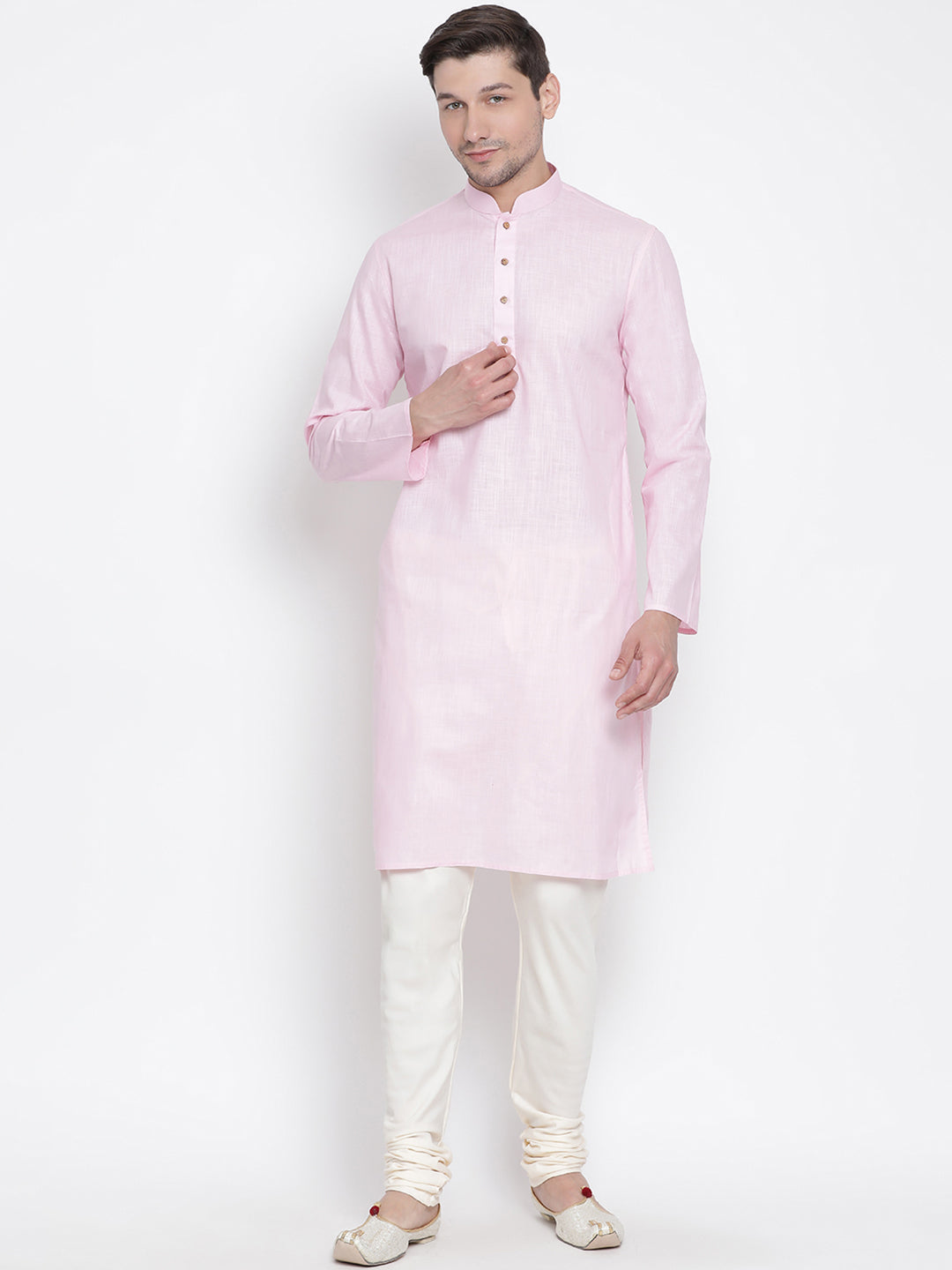 VASTRAMAY Men's Pink Cotton Kurta and Pyjama Set
