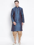 VASTRAMAY Men's Blue Zari Weaved Kurta Dhoti Set