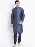VASTRAMAY Men's Blue Zari Weaved Kurta Pyjama Set