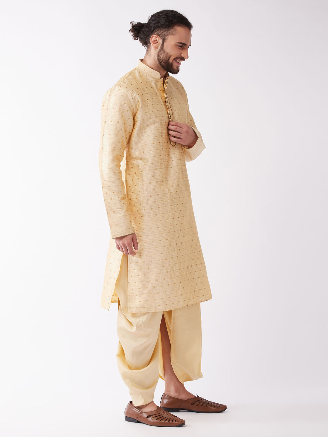 Men's Gold Zari Weaved Kurta Dhoti Set