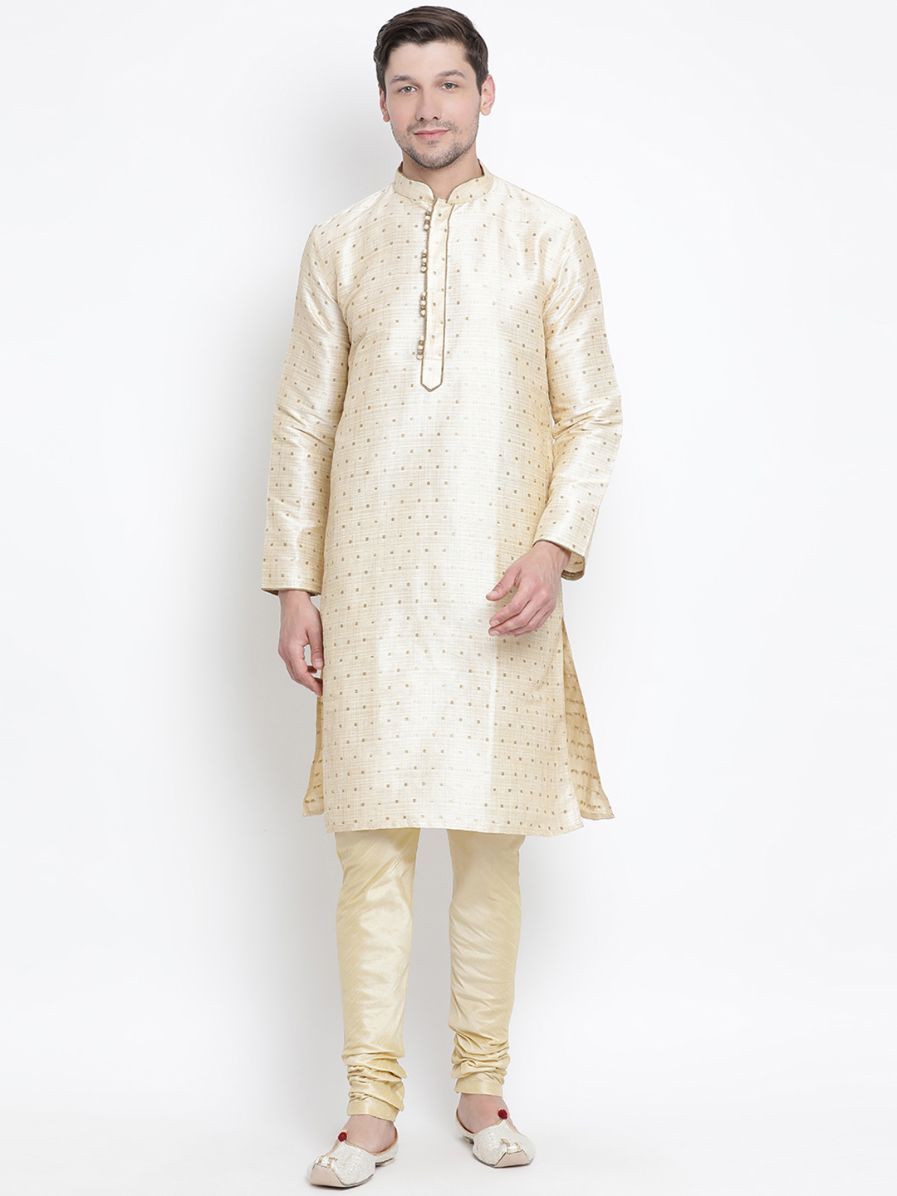 VASTRAMAY Men's Gold Zari Weaved Kurta Pyjama Set