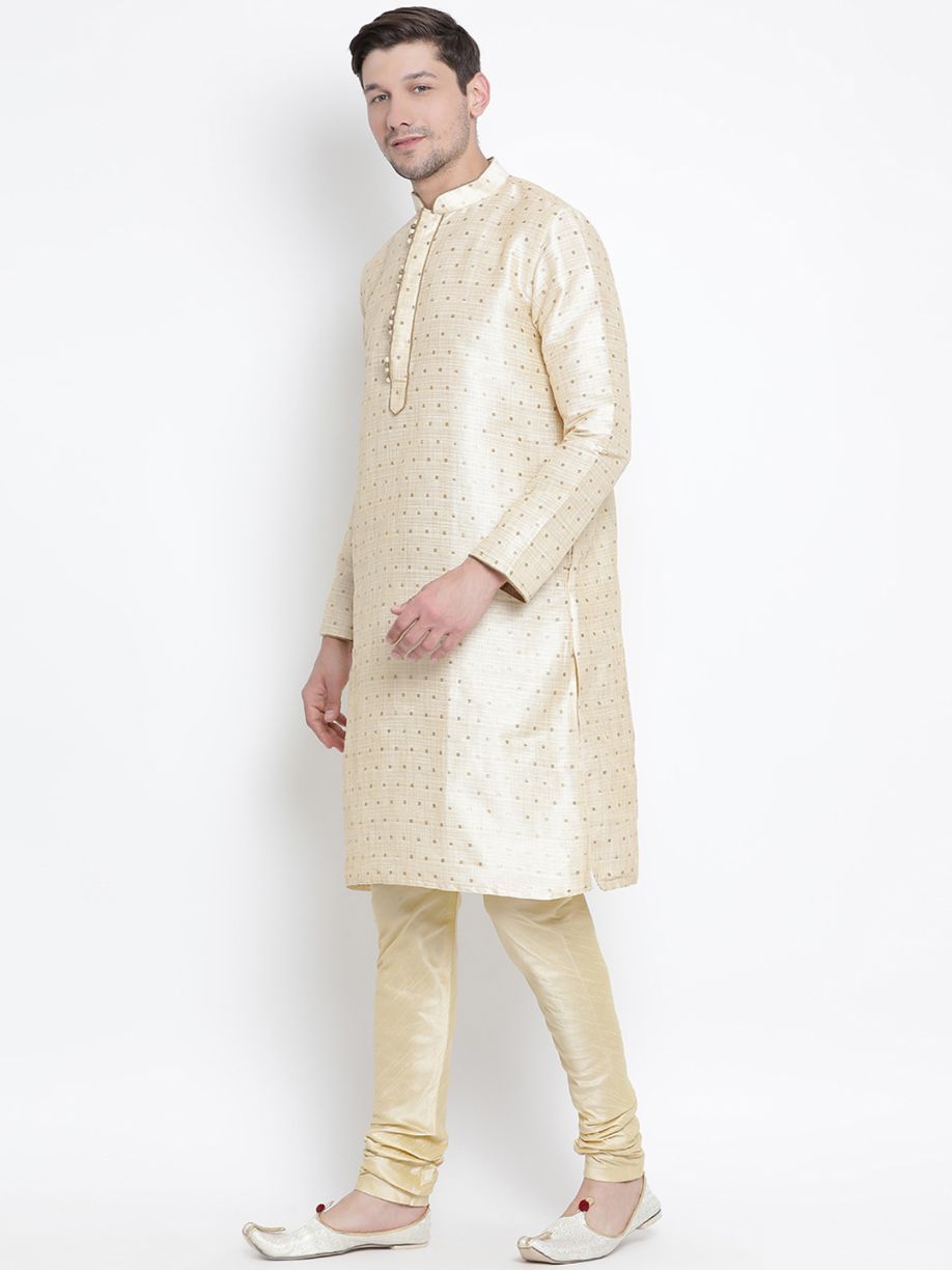 VASTRAMAY Men's Gold Zari Weaved Kurta Pyjama Set