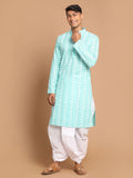 Men's Green Pure Cotton Chikankari Kurta With Dhoti Set