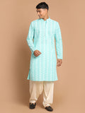 Men's Green Pure Cotton Chikankari Kurta With Patiala Set