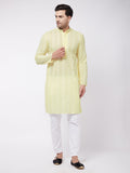 Men's Yellow Pure Cotton Chikankari Kurta With Pant Set