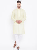 VASTRAMAY Men's Yellow Pure Cotton Chikankari Kurta Pyjama Set