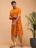 Men's Yellow Printed Rayon Kurta With Patiala Set
