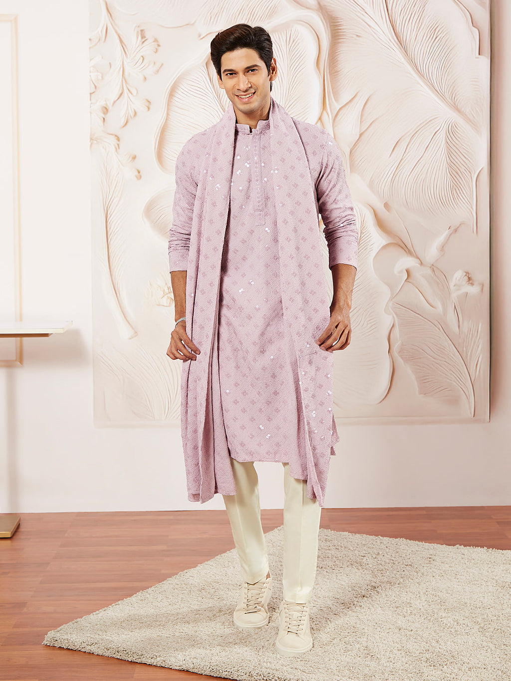 Men's Onion Rayon Kurta Pyjama Dupatta Set