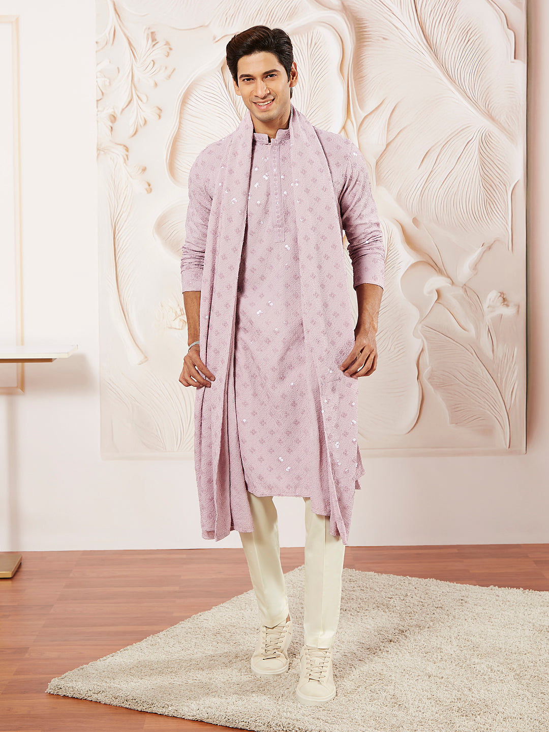 Men's Onion Rayon Kurta Pyjama Dupatta Set