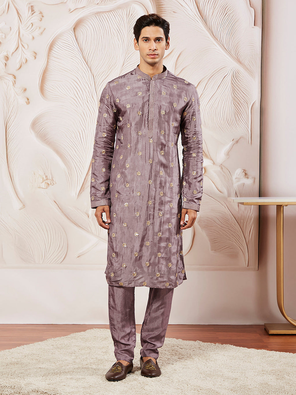 Men's Lavender Tissue Silk Kurta Pyjama Set