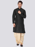 VASTRAMAY Men's Black Cotton Silk Blend Kurta and Dhoti Pant Set