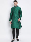 Men's Green Cotton Silk Blend Kurta and Pyjama Set