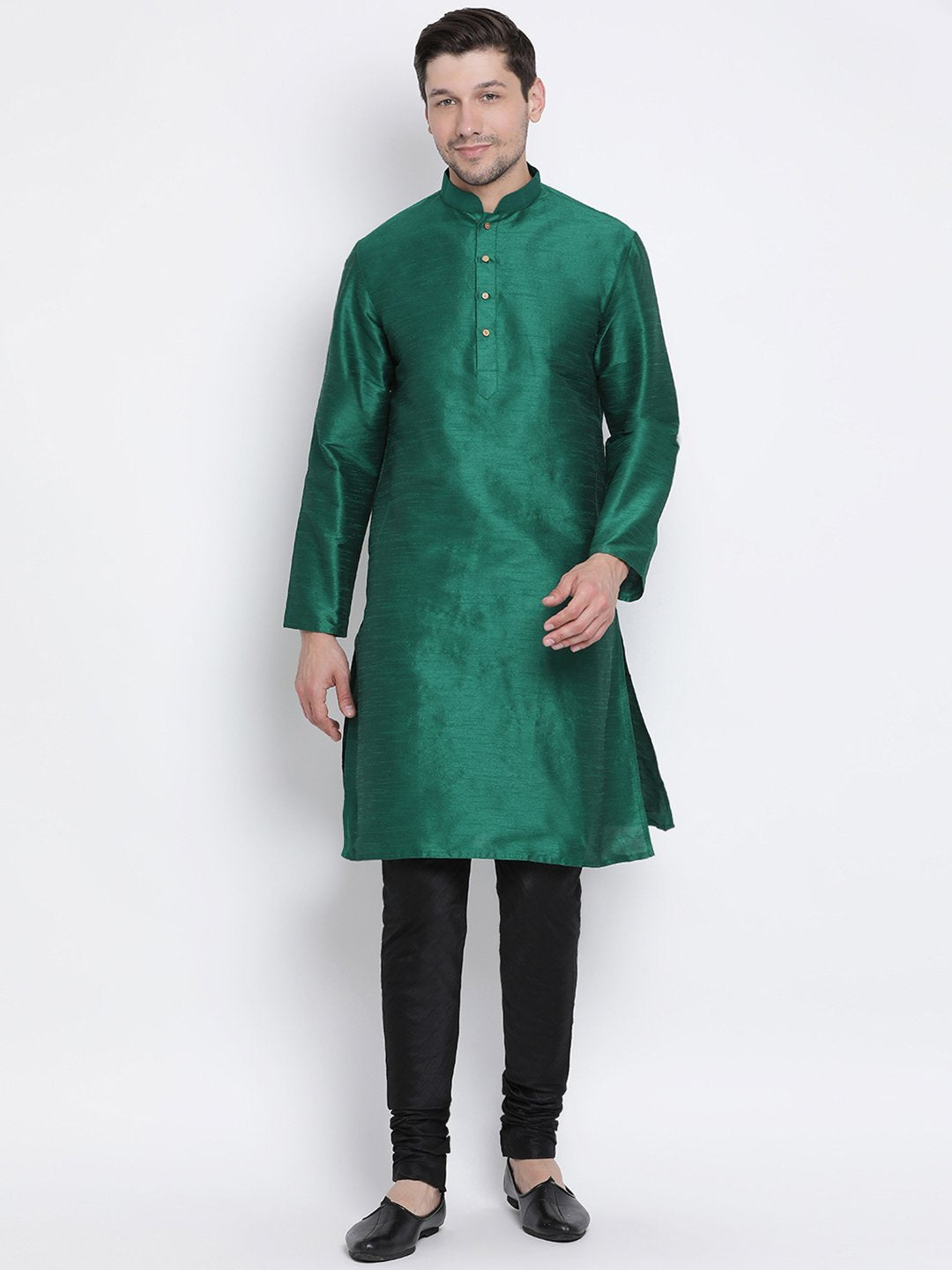 Men's Green Cotton Silk Blend Kurta and Pyjama Set